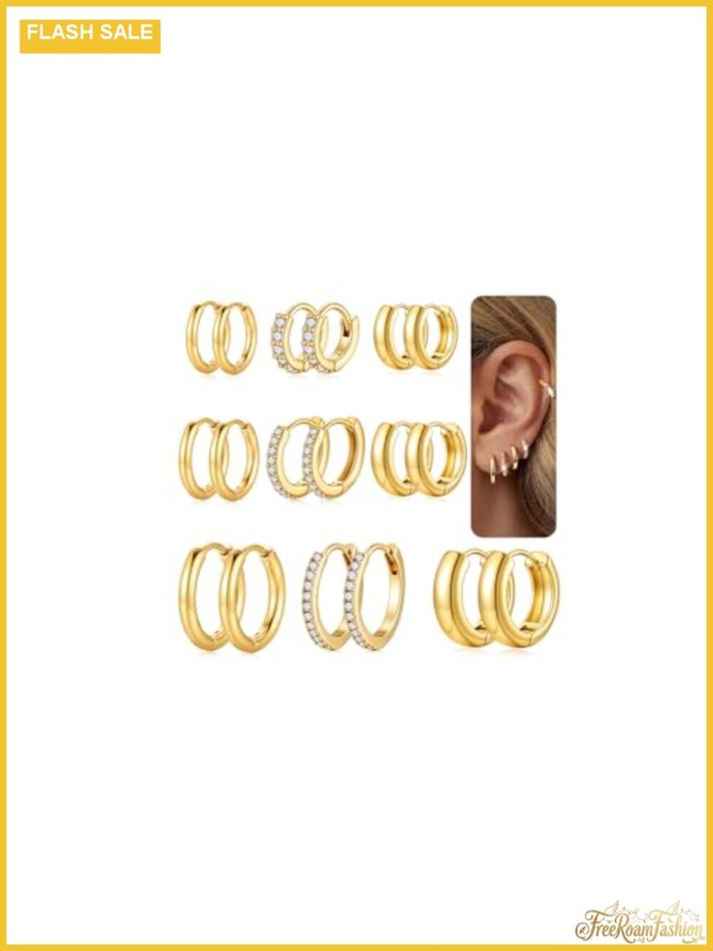 14K Gold Plated Hoop Earrings Set for Women - 9 Pairs, Hypoallergenic